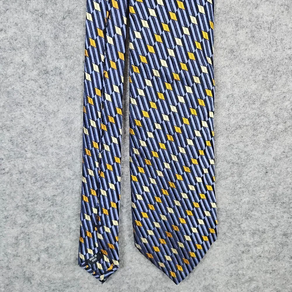 John W Nordstrom 100% Silk Neck Tie Blue Geometric Italy 62x3.75 Textured Preppy